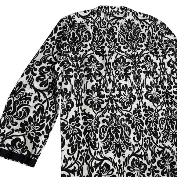 Jones New York Sport Womens Medium Tunic Top Black White Damask Print 3/4 Sleeve - Picture 7 of 11